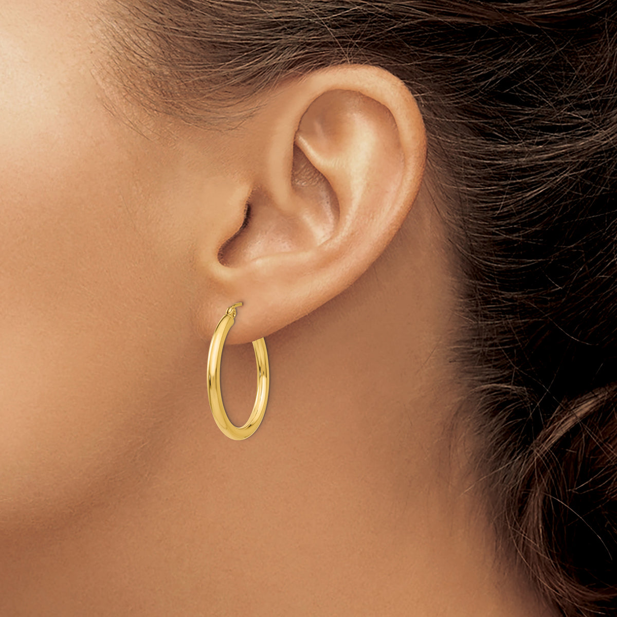 10K Yellow Gold 25mm x 2.5mm Round Hoop Earrings