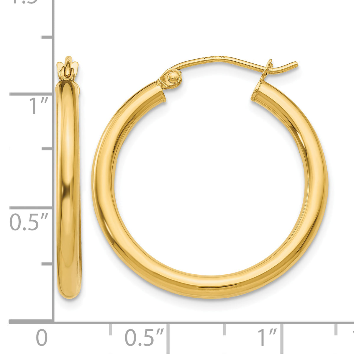 10K Yellow Gold 25mm x 2.5mm Round Hoop Earrings