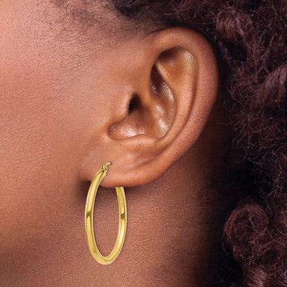 10K Yellow Gold 30mm x 2.5mm Round Hoop Earrings