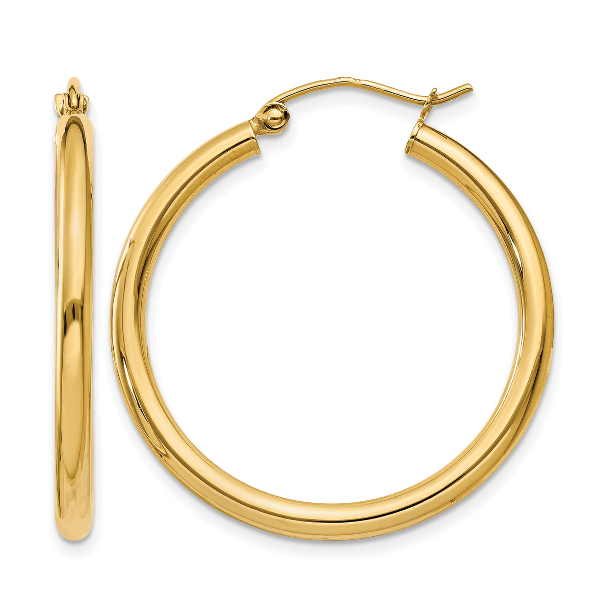 10K Yellow Gold 30mm x 2.5mm Round Hoop Earrings