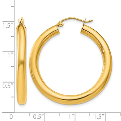 10K Yellow Gold Classic Round Hoop Earrings 35mm x 4mm