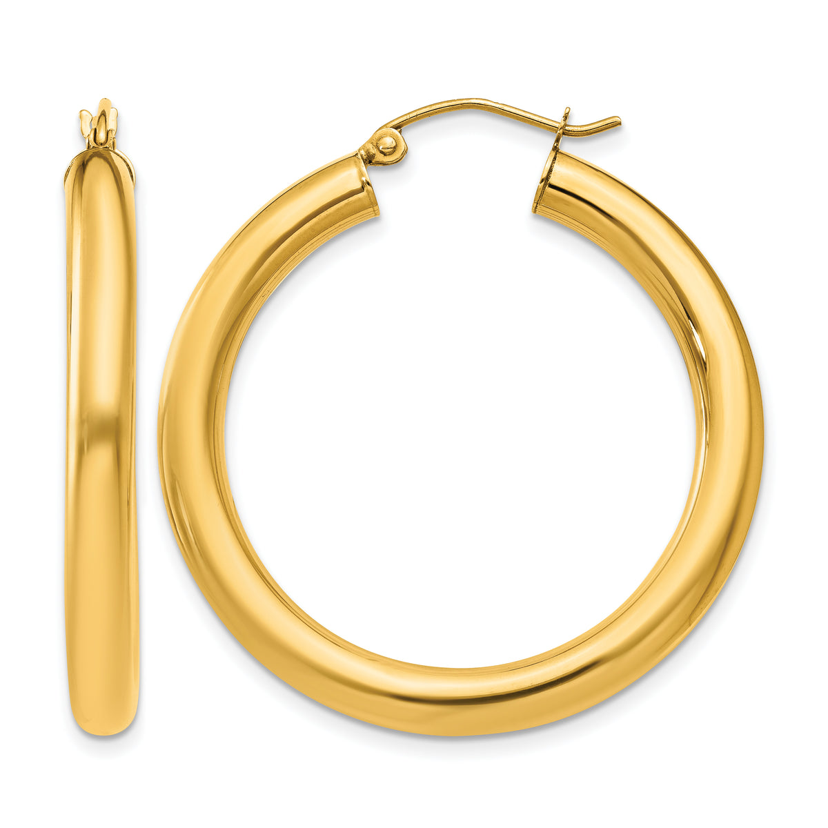 10K Yellow Gold Classic Round Hoop Earrings 35mm x 4mm