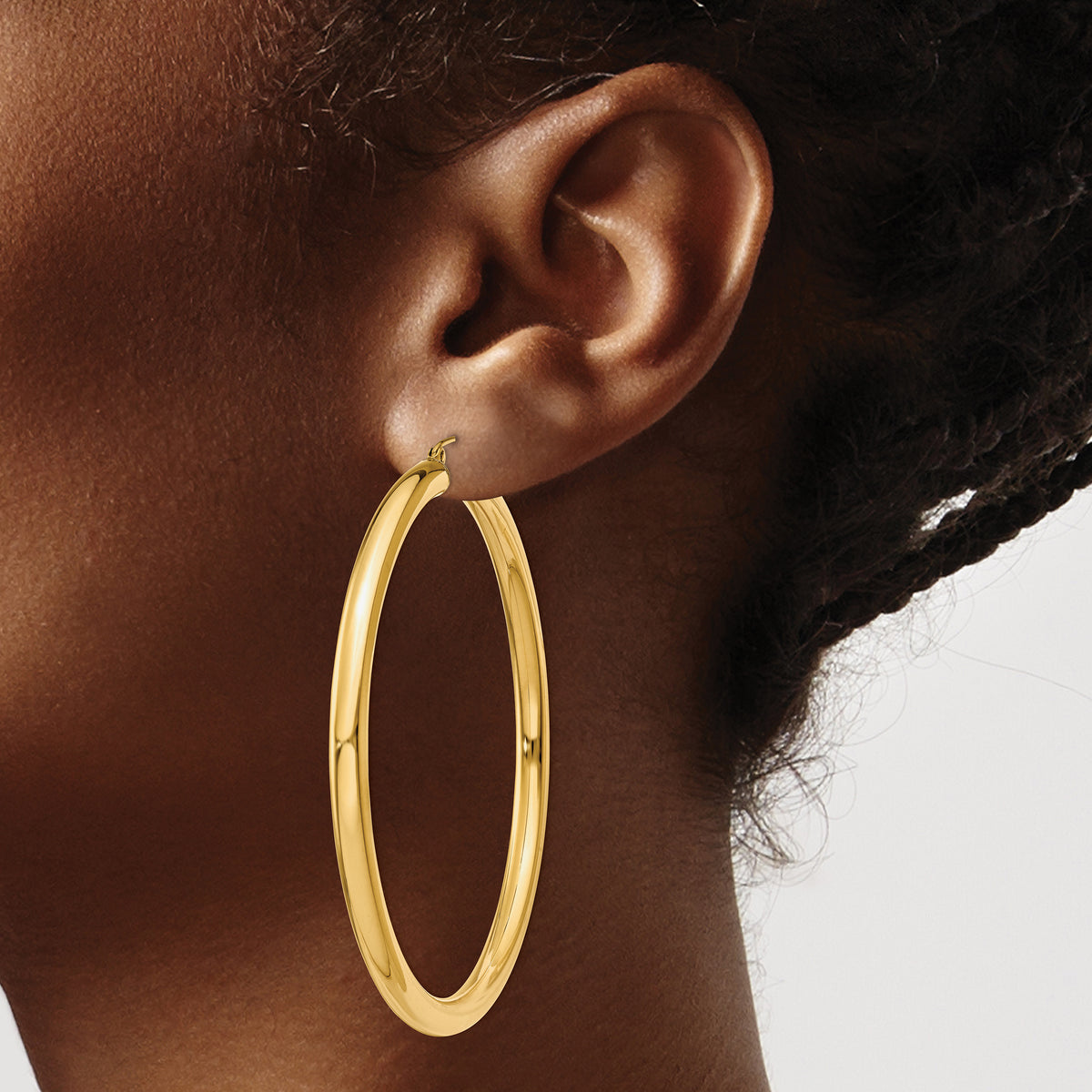 10K Yellow Gold Classic Round Hoop Earrings 60mm x 4mm