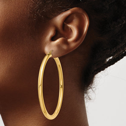10K Yellow Gold Classic Round Hoop Earrings 60mm x 4mm