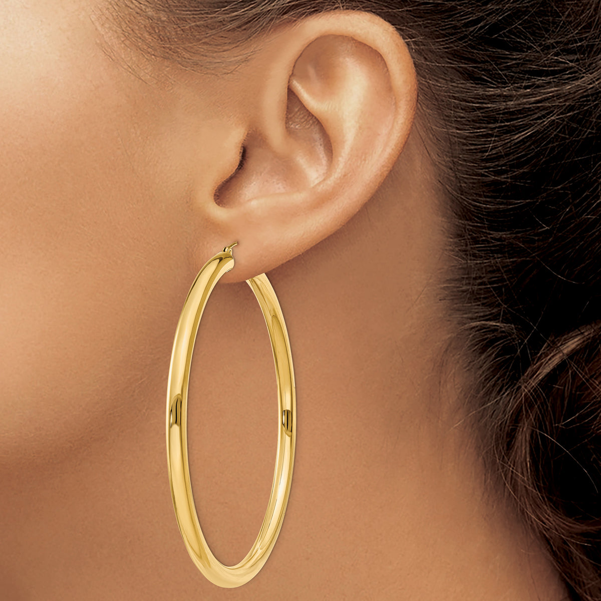 10K Yellow Gold Classic Round Hoop Earrings 65mm x 4mm