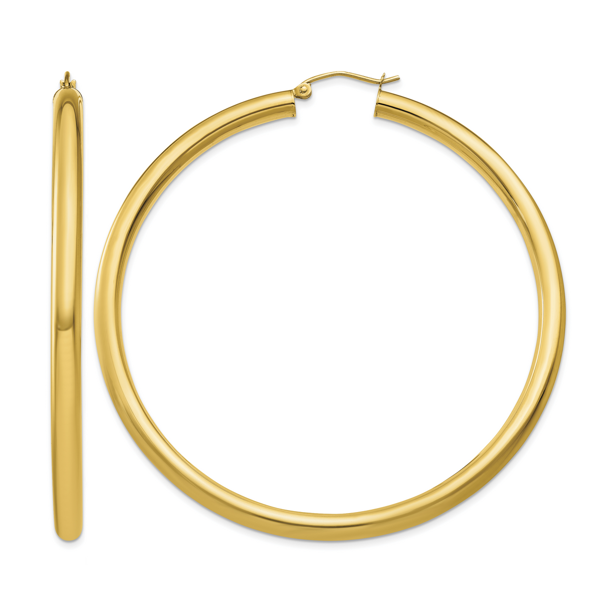 10K Yellow Gold Classic Round Hoop Earrings 65mm x 4mm