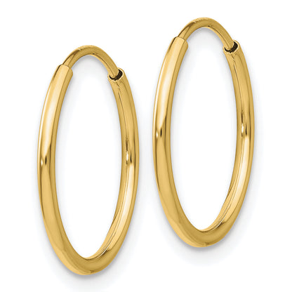 10K Yellow Gold 20mm x 1.25mm Endless Round Hoop Earrings