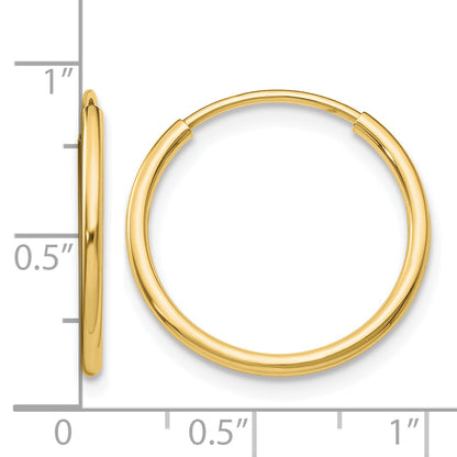 10K Yellow Gold 20mm x 1.25mm Endless Round Hoop Earrings