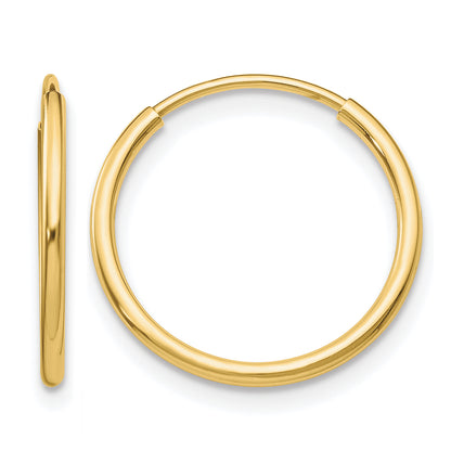 10K Yellow Gold 20mm x 1.25mm Endless Round Hoop Earrings