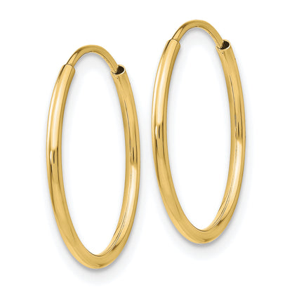 10K Yellow Gold 16mm x 1.25mm Endless Round Hoop Earrings