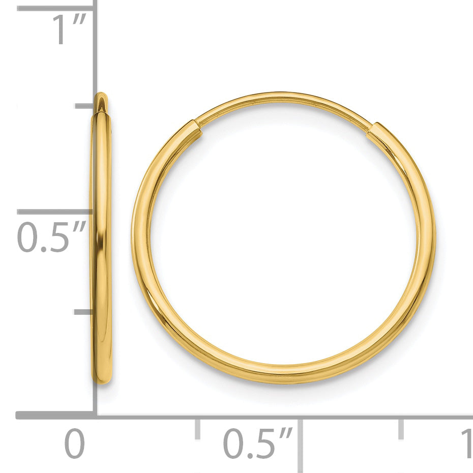 10K Yellow Gold 16mm x 1.25mm Endless Round Hoop Earrings