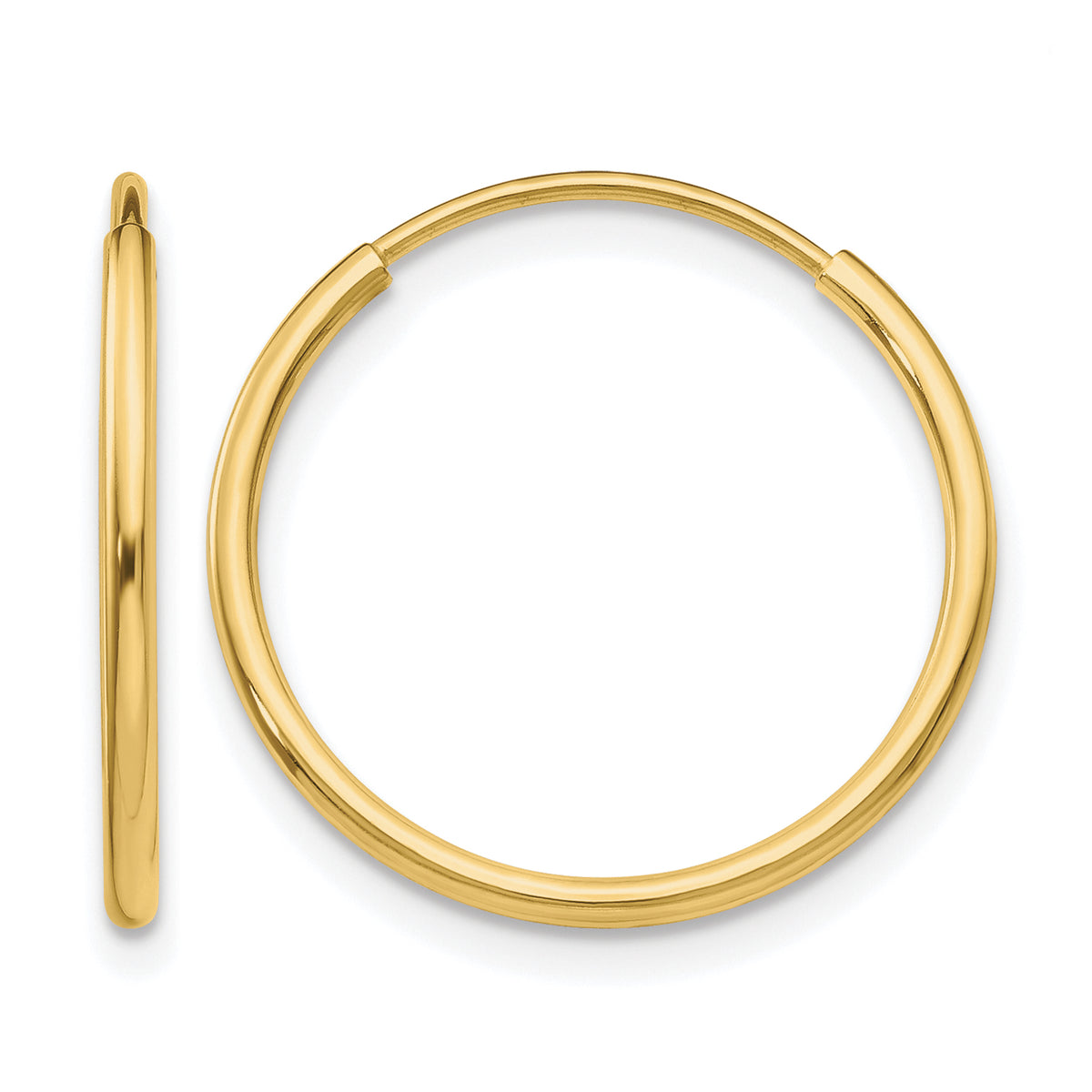10K Yellow Gold 16mm x 1.25mm Endless Round Hoop Earrings
