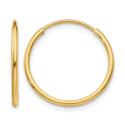 10K Yellow Gold 16mm x 1.25mm Endless Round Hoop Earrings
