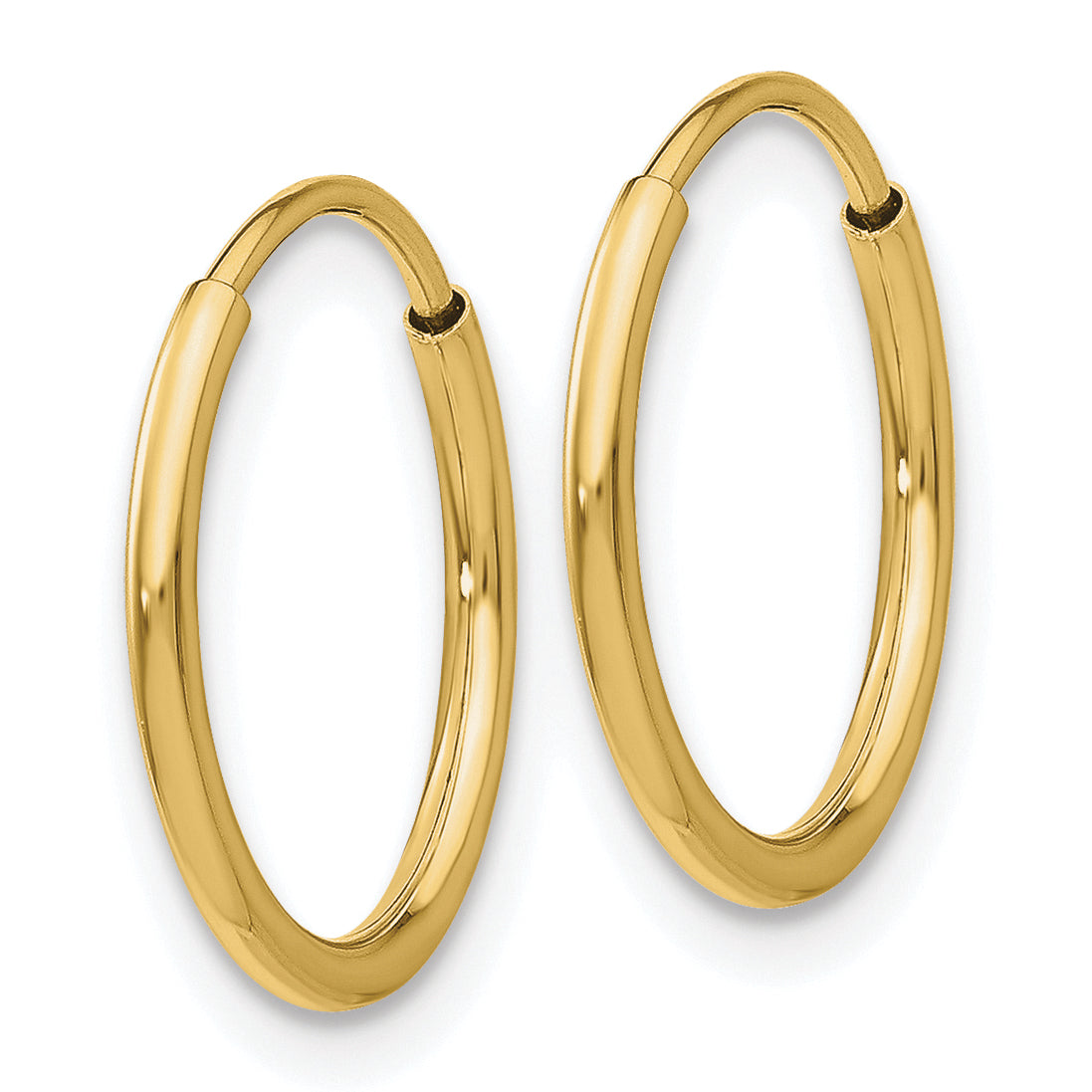 10K Yellow Gold 14mm x 1.25mm Endless Round Hoop Earrings
