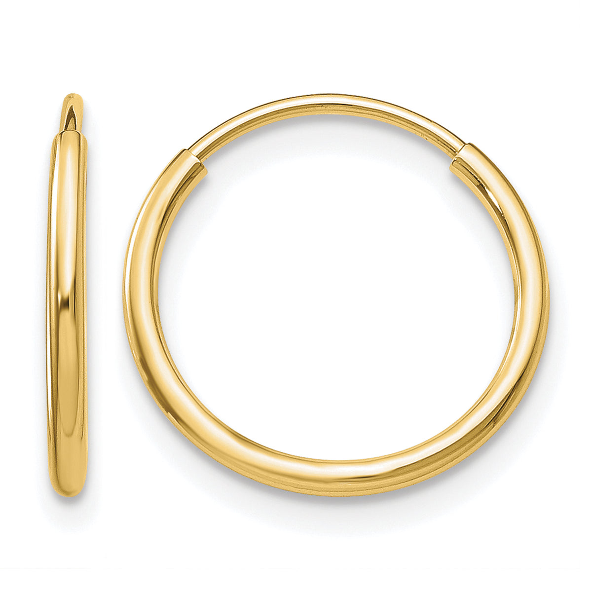 10K Yellow Gold 14mm x 1.25mm Endless Round Hoop Earrings