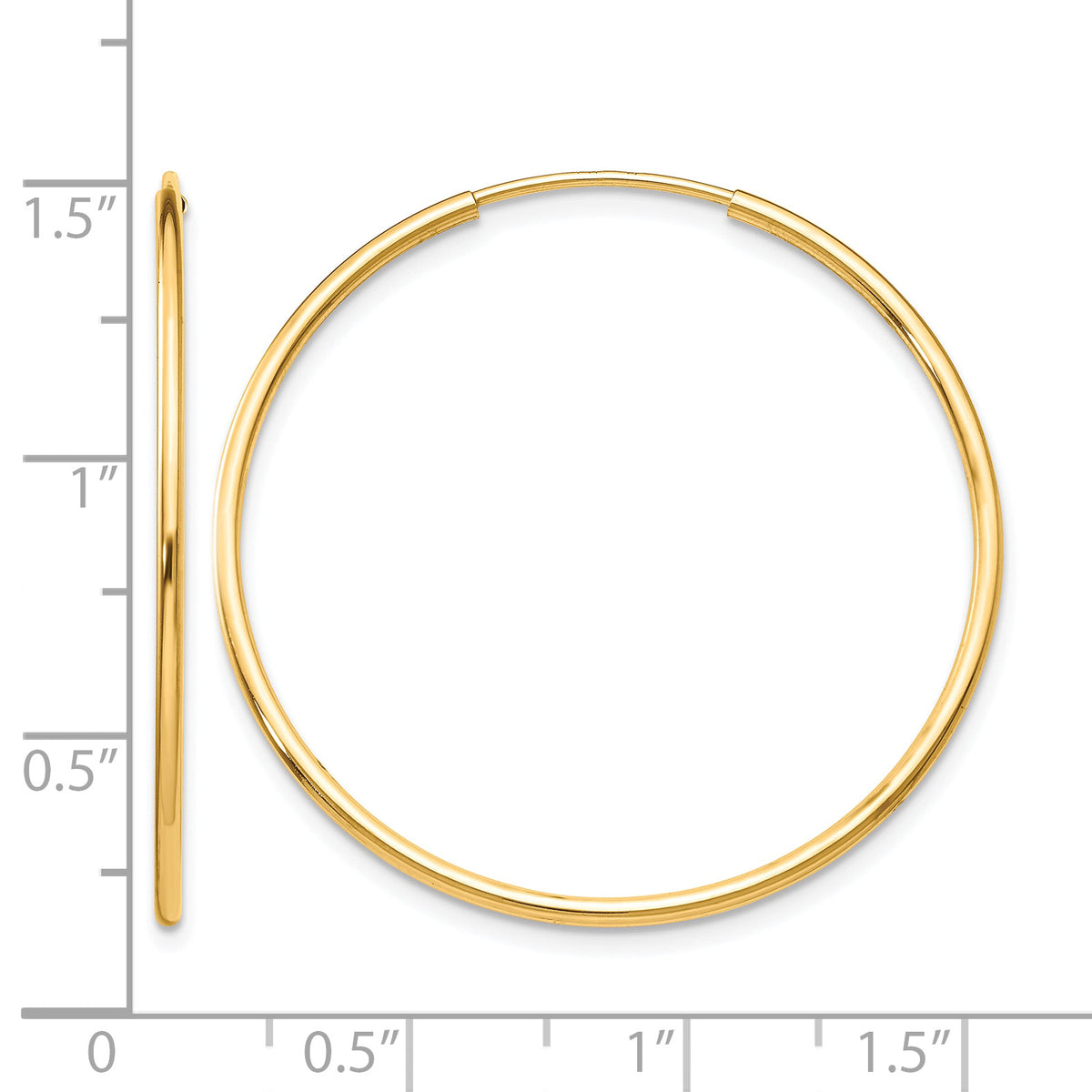 10K Yellow Gold 35mm x 1.25mm Endless Round Hoop Earrings