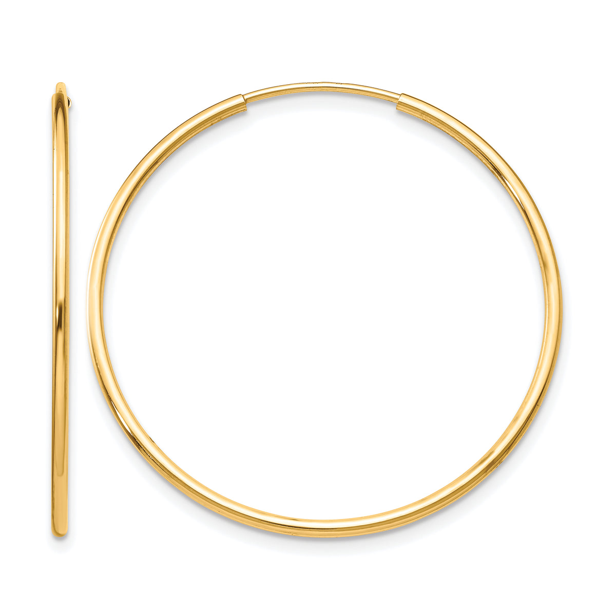 10K Yellow Gold 35mm x 1.25mm Endless Round Hoop Earrings