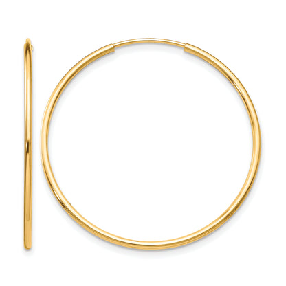 10K Yellow Gold 35mm x 1.25mm Endless Round Hoop Earrings
