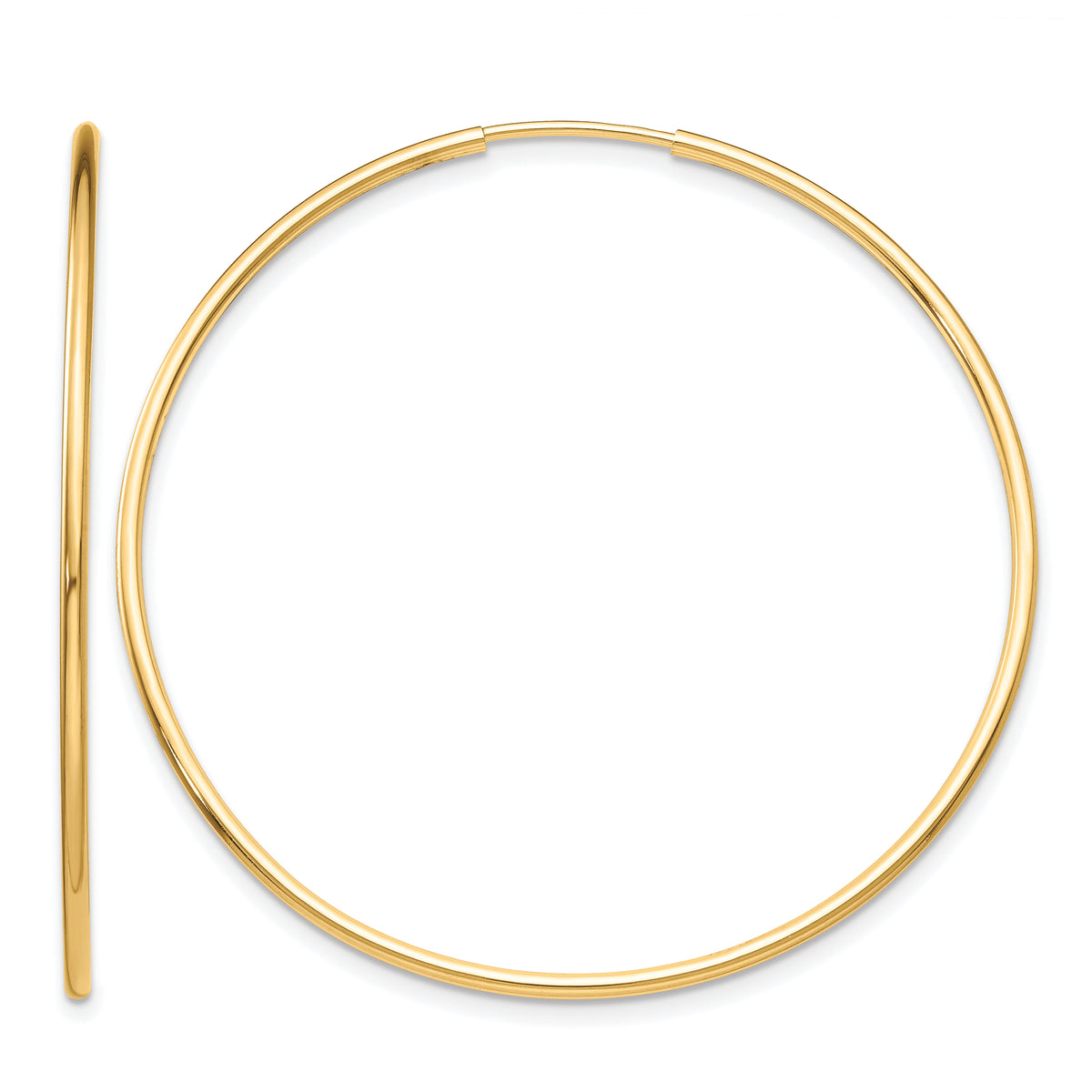 10K Yellow Gold 40mm x 1.25mm Endless Round Hoop Earrings
