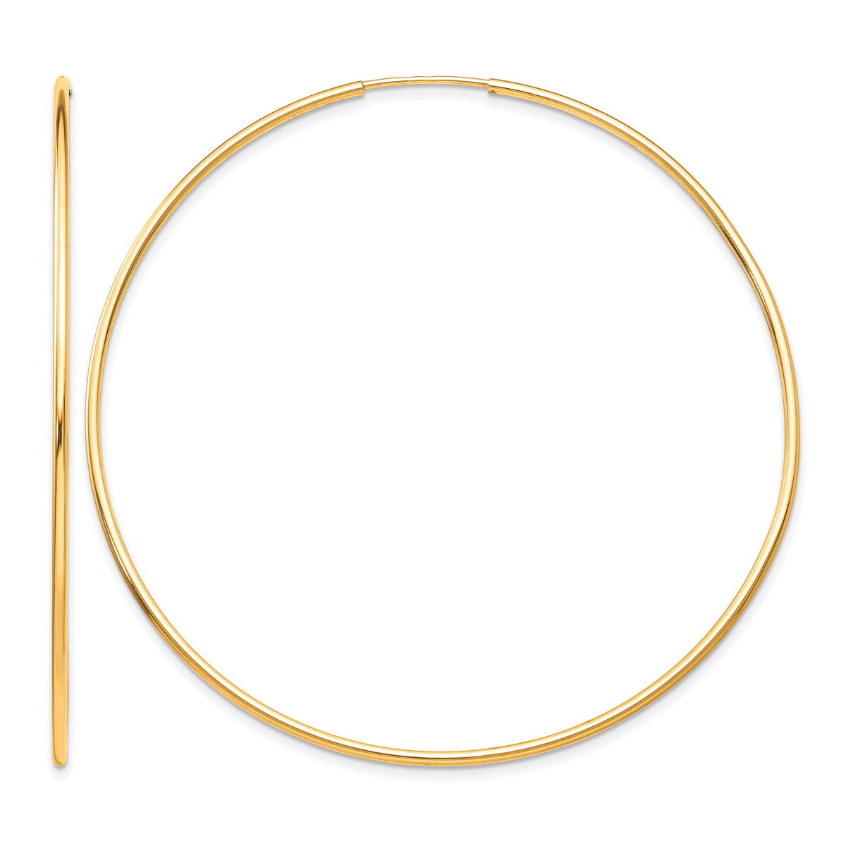 10K Yellow Gold 60mm x 1.25mm Round Hoop Earrings