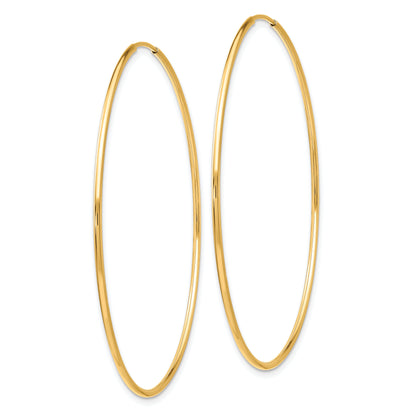 10K Yellow Gold 50mm x 1.25mm Endless Round Hoop Earrings