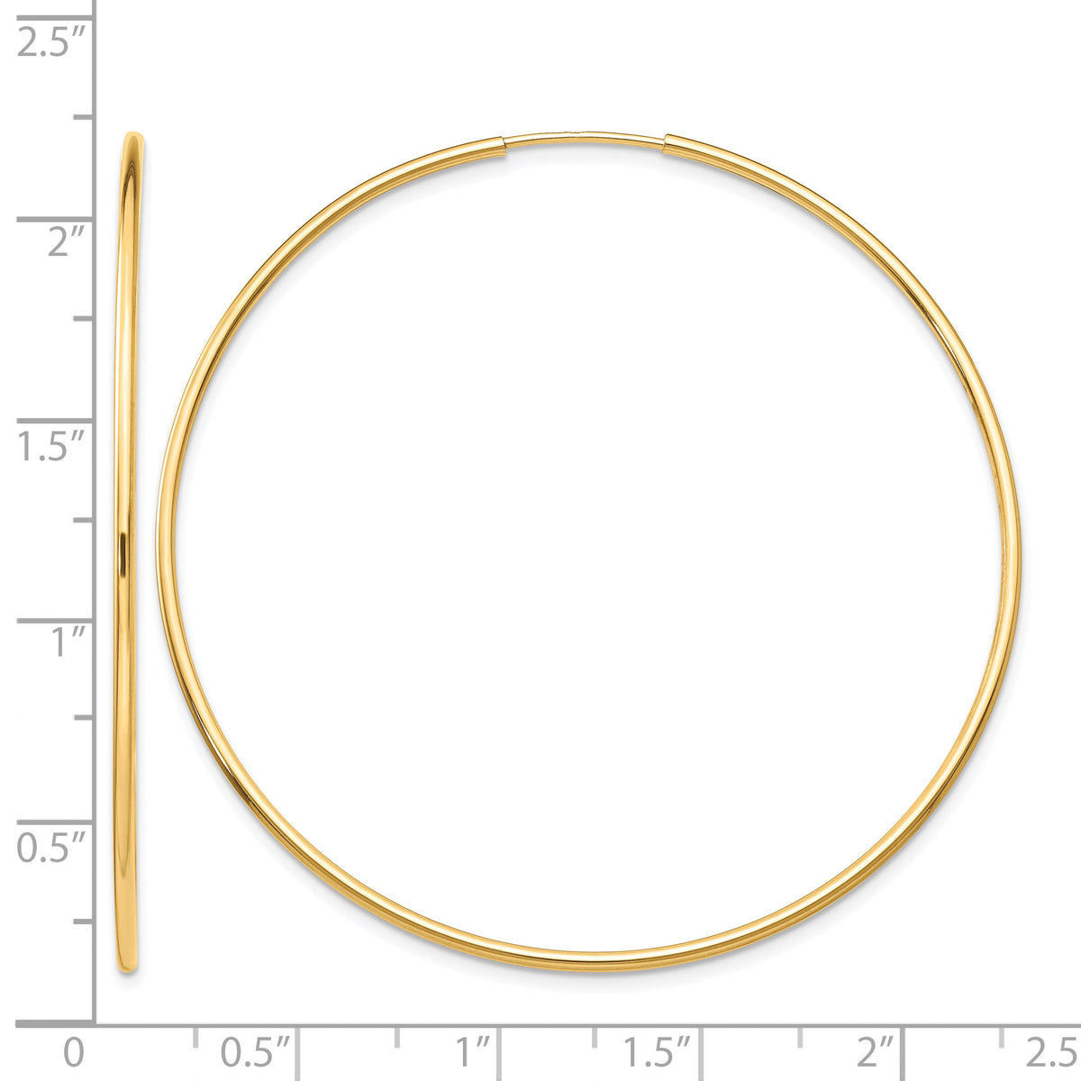 10K Yellow Gold 50mm x 1.25mm Endless Round Hoop Earrings