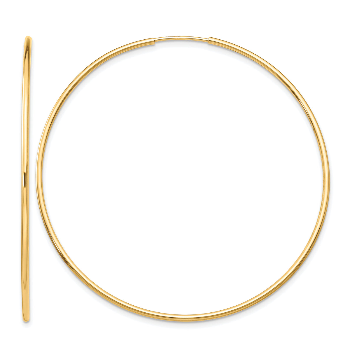 10K Yellow Gold 50mm x 1.25mm Endless Round Hoop Earrings