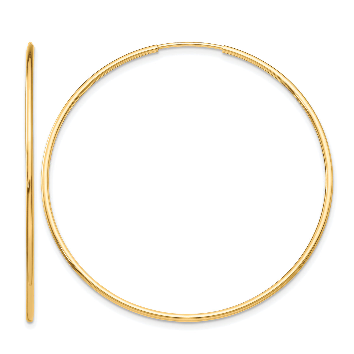 10K Yellow Gold 45mm x 1.25mm Endless Round Hoop Earrings