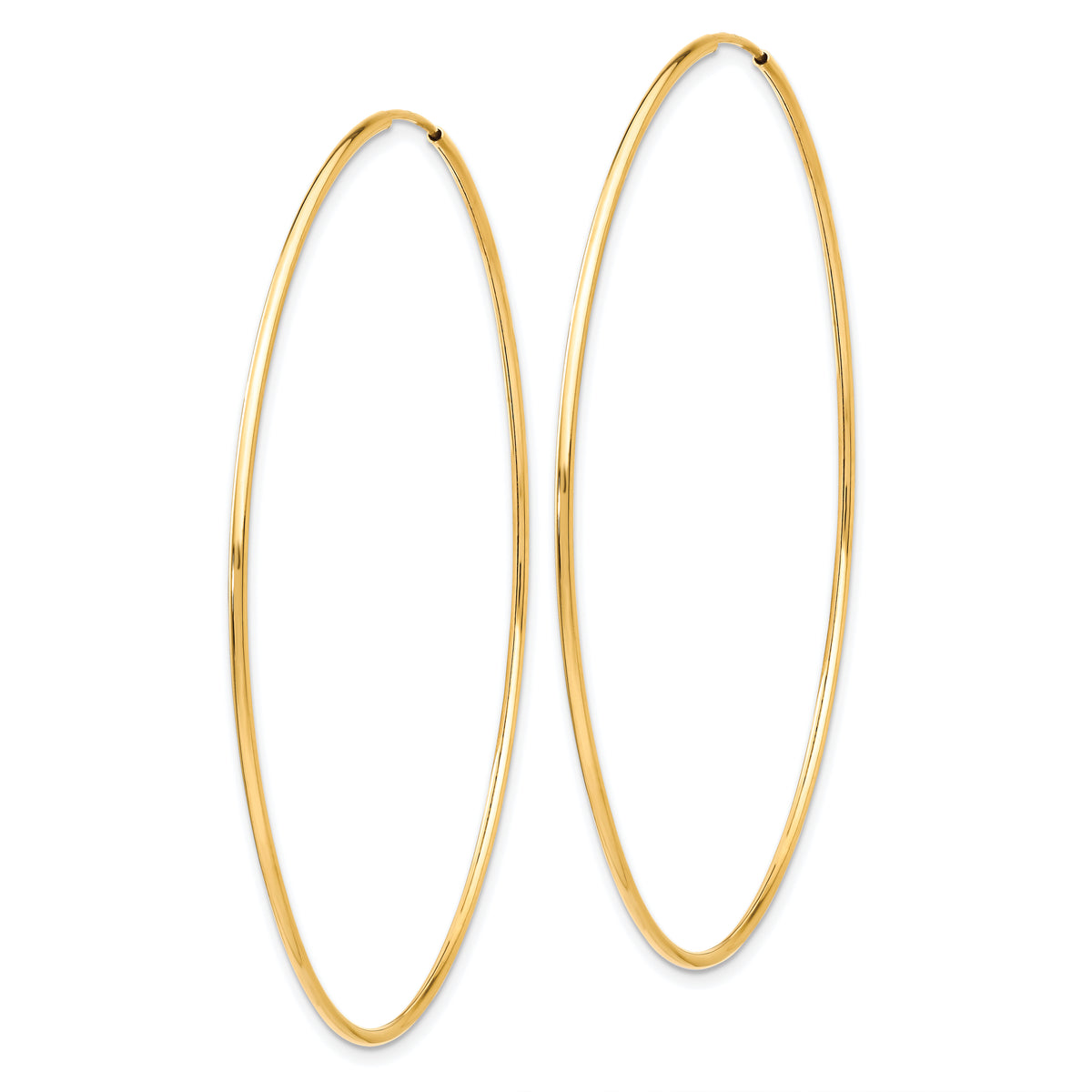 10K Yellow Gold 60mm x 1.25mm Endless Round Hoop Earrings