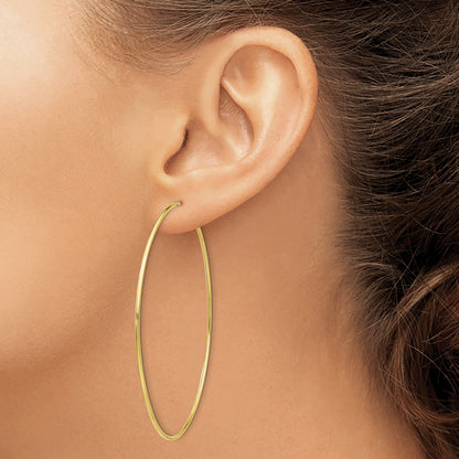 10K Yellow Gold 60mm x 1.25mm Endless Round Hoop Earrings