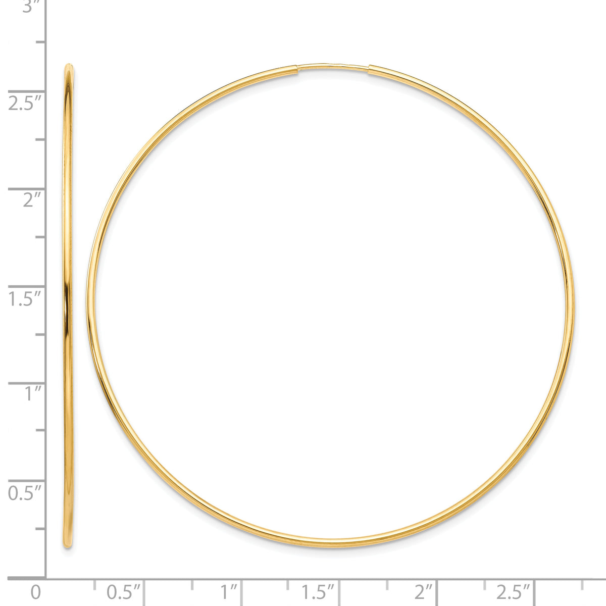 10K Yellow Gold 60mm x 1.25mm Endless Round Hoop Earrings