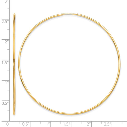 10K Yellow Gold 60mm x 1.25mm Endless Round Hoop Earrings