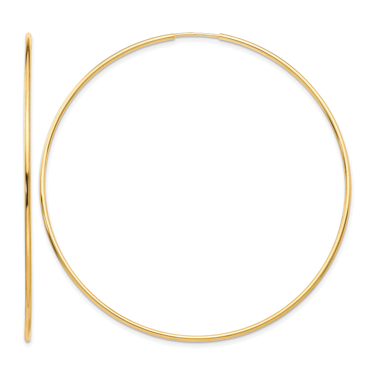 10K Yellow Gold 60mm x 1.25mm Endless Round Hoop Earrings