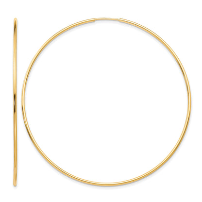 10K Yellow Gold 60mm x 1.25mm Endless Round Hoop Earrings