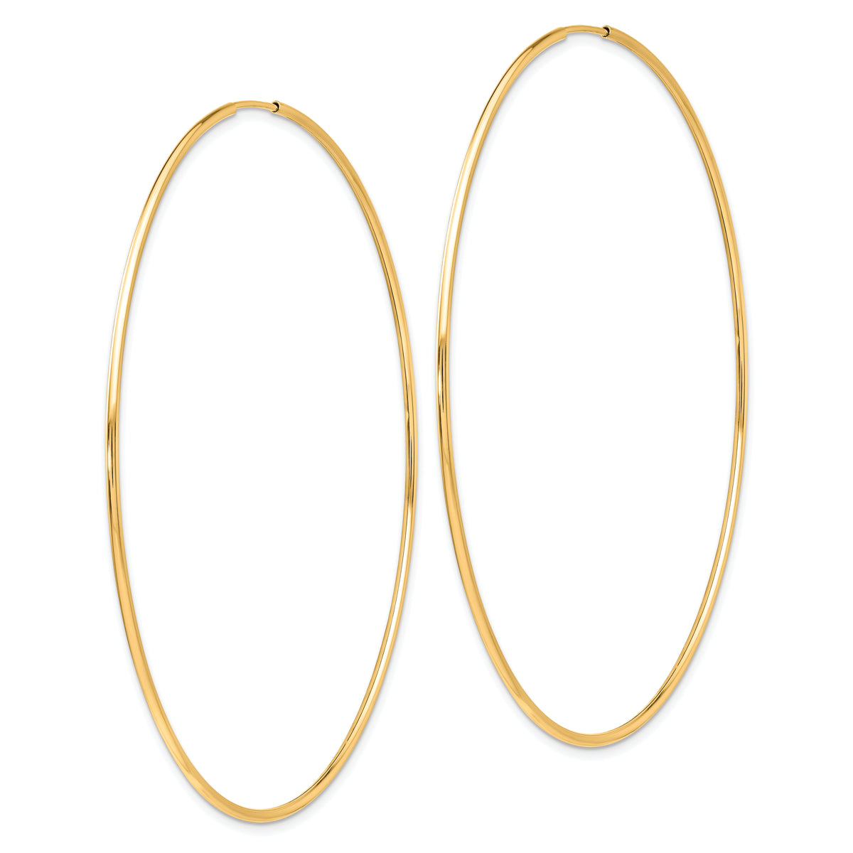 10K Yellow Gold 70mm x 1.25mm Endless Round Hoop Earrings