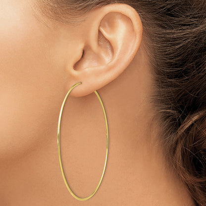 10K Yellow Gold 70mm x 1.25mm Endless Round Hoop Earrings