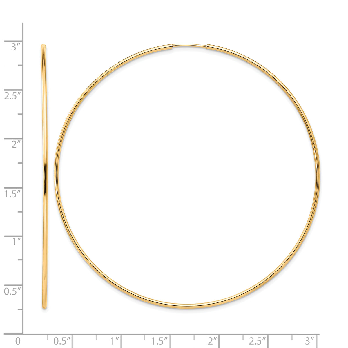 10K Yellow Gold 70mm x 1.25mm Endless Round Hoop Earrings