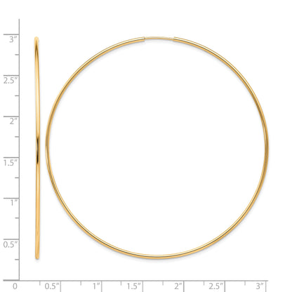 10K Yellow Gold 70mm x 1.25mm Endless Round Hoop Earrings