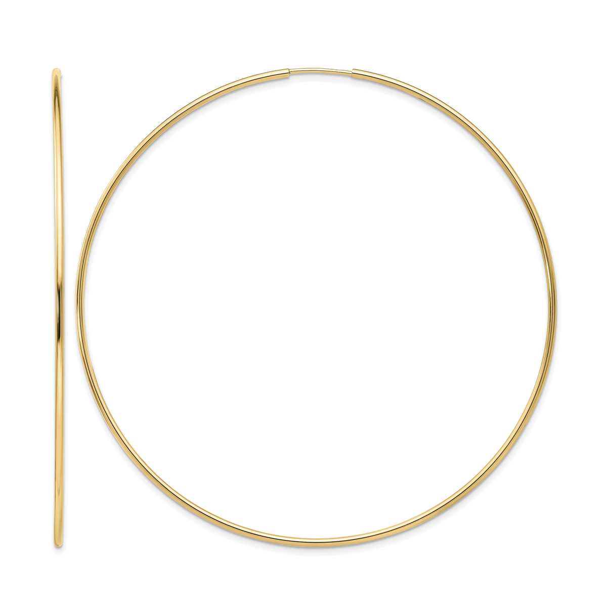 10K Yellow Gold 70mm x 1.25mm Endless Round Hoop Earrings