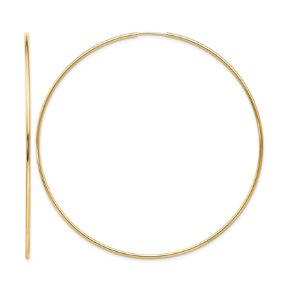10K Yellow Gold 70mm x 1.25mm Endless Round Hoop Earrings