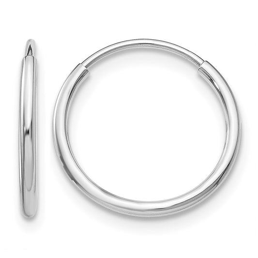 10K White Gold Endless Round Hoop Earrings 14mm × 1.25mm
