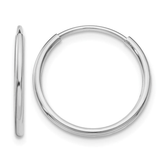 10K White Gold Endless Round Hoop Earrings 16mm × 1.25mm