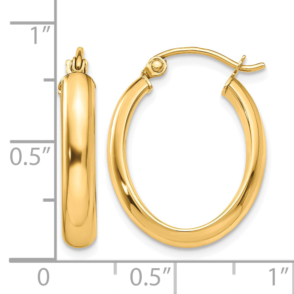 10K Yellow Gold 24mm x 17.25mm x 3.5mm Oval Hoop Earrings