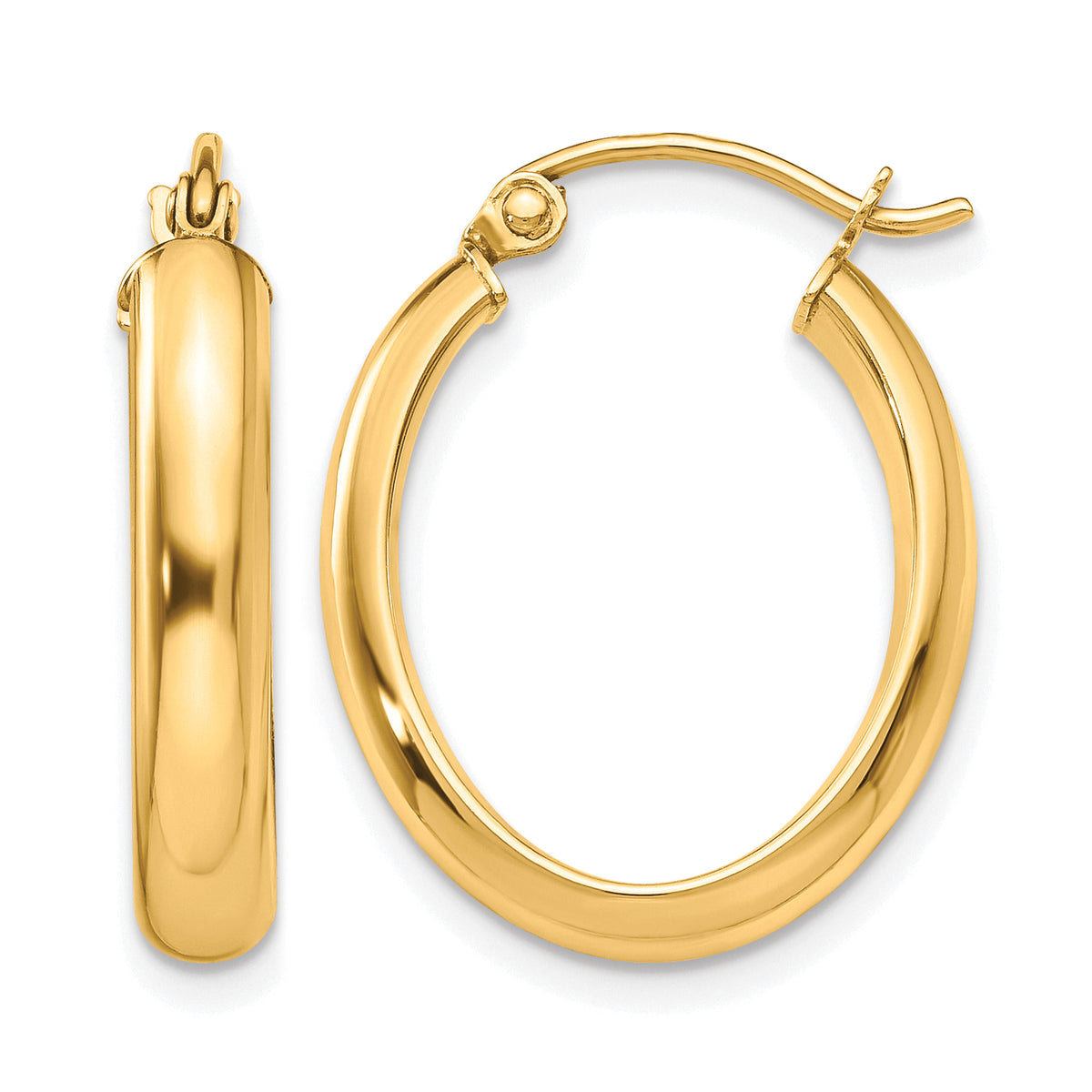 10K Yellow Gold 24mm x 17.25mm x 3.5mm Oval Hoop Earrings