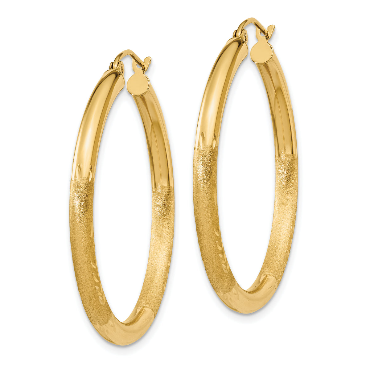 10K Yellow Gold 35mm x 3mm Diamond Cut Satin Brushed Round Hoop Earrings