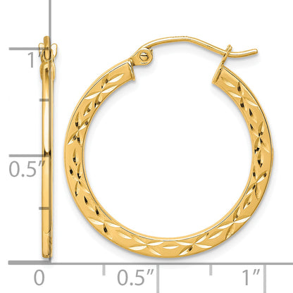 10K Yellow Gold 26mm x 1.6mm Diamond Cut Round Hoop Earrings