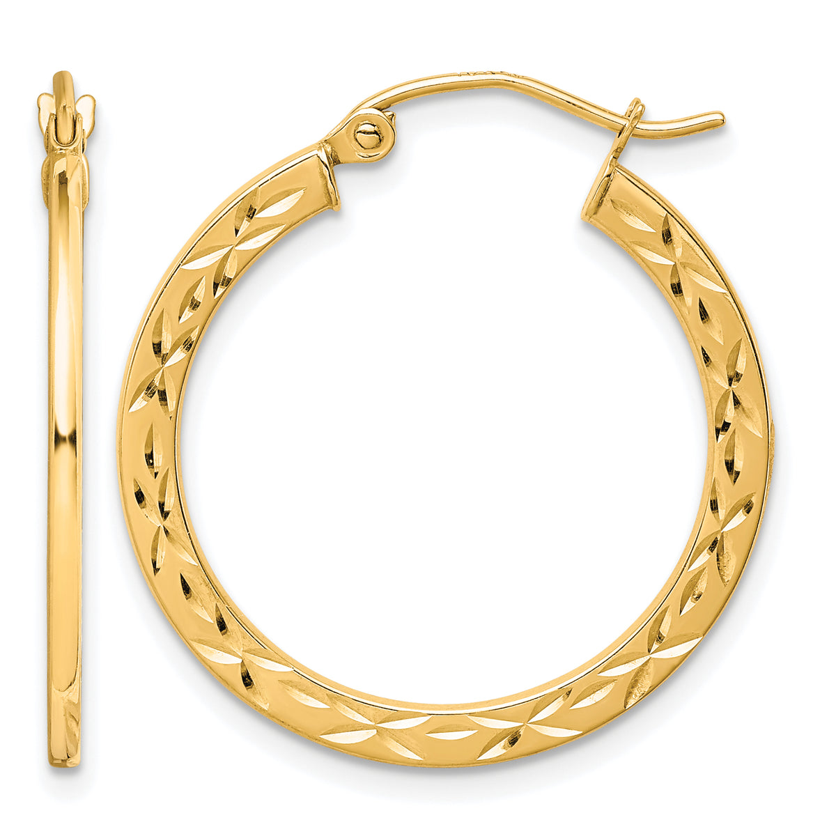 10K Yellow Gold 26mm x 1.6mm Diamond Cut Round Hoop Earrings