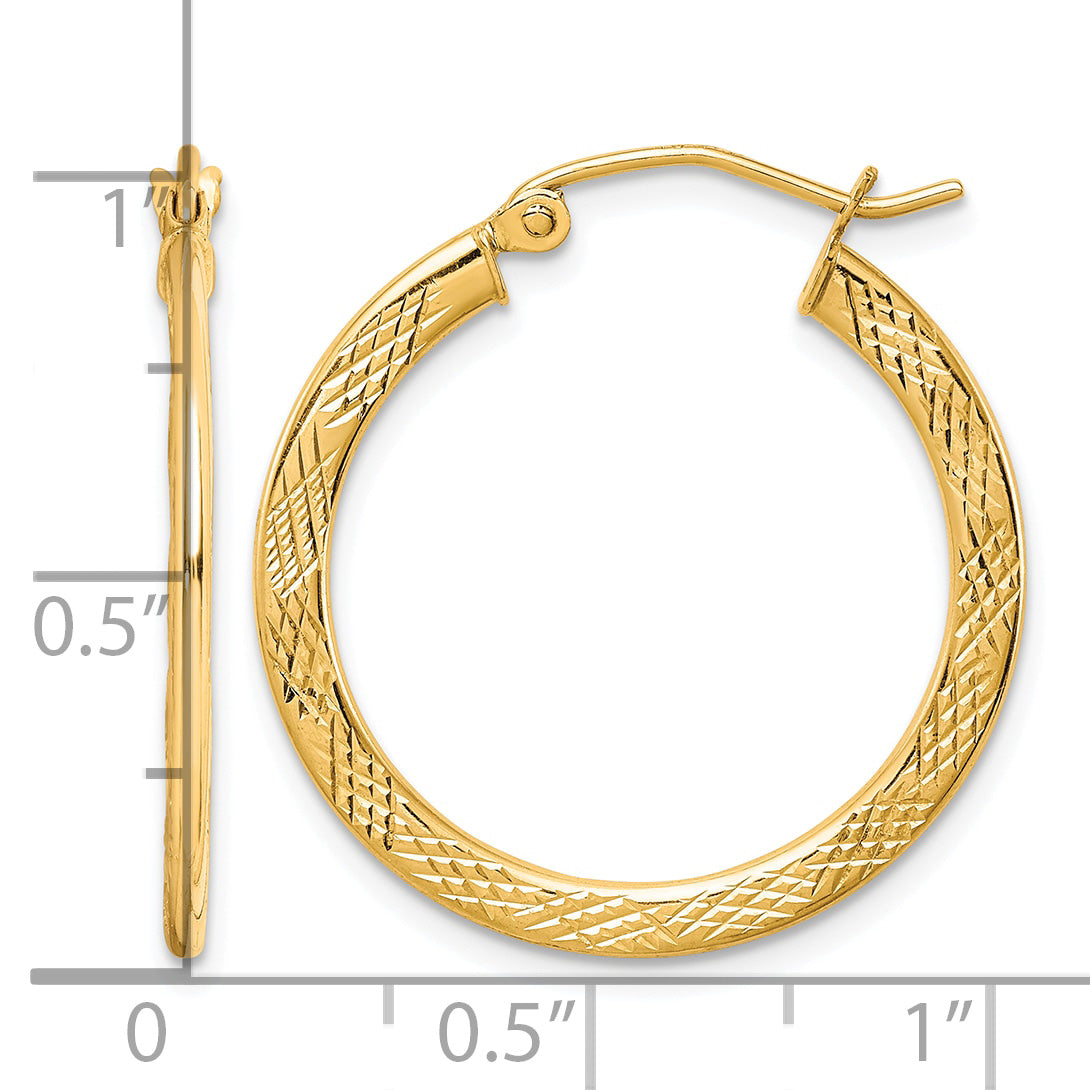 10K Yellow Gold 26mm x 1.3mm Diamond Cut Textured Round Hoop Earrings