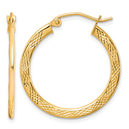 10K Yellow Gold 26mm x 1.3mm Diamond Cut Textured Round Hoop Earrings