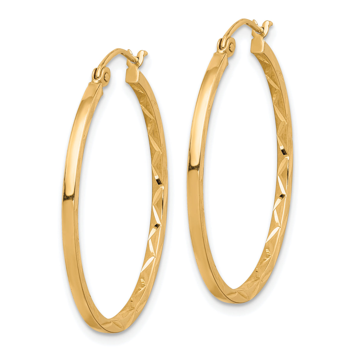 10K Yellow Gold 30mm x 1.5mm Diamond Cut Round Hoop Earrings